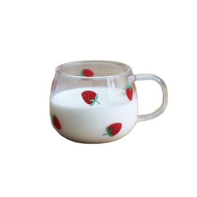 China Sustainable Strawberry Glass Cup With Handle Water Milk Glass Cup Can Be Juice Customized Wholesale Cup for sale