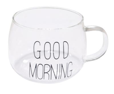 China Wholesale Viable Good Morning Large Caliber Breakfast Milk Glass Coffee Mug Warming Borosilicate Glass Customizable Mugs for sale