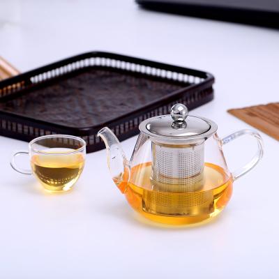 China High Sustainable Borosilicate Glass Six Person Teapot 600ml Glass Teapots With Strainer for sale