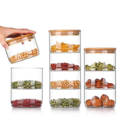 China 550ml Food Airtight Storage Jar Tea Coffee Container Clear Glass Bamboo Seal Lid for sale