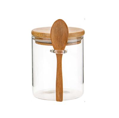 China Sustainable Eco - Friendly Bamboo Lid With Spoon 250ml Bamboo Lid With Spoon Spice Jar for sale