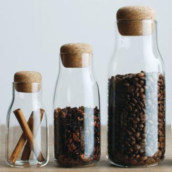 China Amazon Viable Hot Sale Single Layer Coffee Storage Heat Resistant Glass Jar With Cork for sale