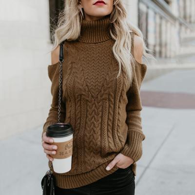 China Anti-Wrinkle Women Tops Sweater Fashionable Custom Knitted Solid Color Woman Off Shoulder Turtle Neck Sweater Thin Winter Long Sweaters for sale