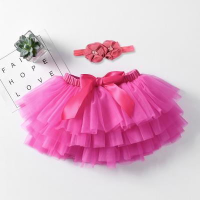 China High Quality Solid Color Newborn Simple Elastic Waist Boutique Anti-wrinkle Babies Soft Tulle Lace Ribbon Tutu Trims Headband Sets for sale