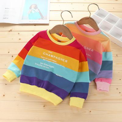 China Custom Printed Anorak Babies Casual Boutique Rainbow Bars Winter Autumn Long Sleeve Round Neck Cotton Sweater Pullover Hoodie for sale