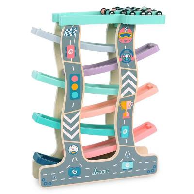 China Sliding Car Toy Montessori Ladder Educational Toys High Quality Wooden Racing Game Ramp Lane for sale