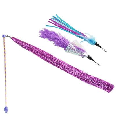 China 2020 Viable Newest Fashion Shiny With Laser Glitter Tassels Cat Stick Bell Pet Puzzle Toy for sale