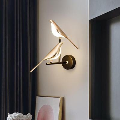 China Easy To Install Wholesale Modern Design Fancy Indoor Decorative Bird Shape Acrylic Lampshade Iron Led Wall Lamp for sale