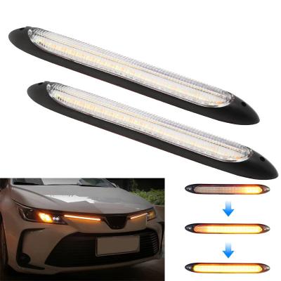 China Car Led Universal DRL LED Daytime Running Light Flow Yellow Sequential Daytime Running Light Car DRL Driving Light White Waterproof Headlight Strip for sale