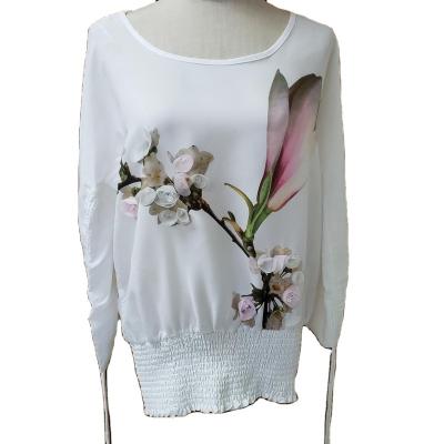 China NEW PRODUCT 100% TOP SALE WOMEN SLEEVE WHITE CREW NECK POLYESTER PRINT EMBROIDERY anti-pilling LONG SLEEVE BLOUSE FOR LADIES for sale