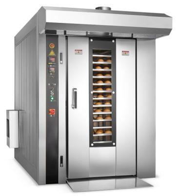 China Equipped with 2 trolleys with free load 16 tray electric hot air commercial rotary baking oven and gas heating for pizza bread cake for sale