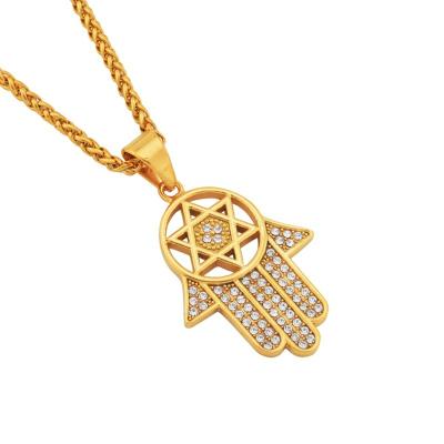 China Women/Men Necklace Hamsa Hand Fatima Palm Pendant David Star Crucifix Jewelry Religious Gift Chain Religious for sale