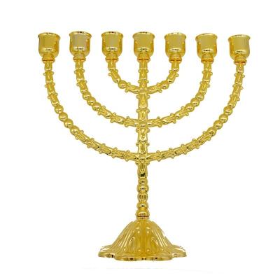 China Large Jewish Menorah 7 Branched Religious Jewish Candelabra Crystal Candle Holder Gold Brass Holders for sale