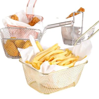 China 4 Colors Stocked Kitchen Restaurant Metal Fries French Frying Basket for sale