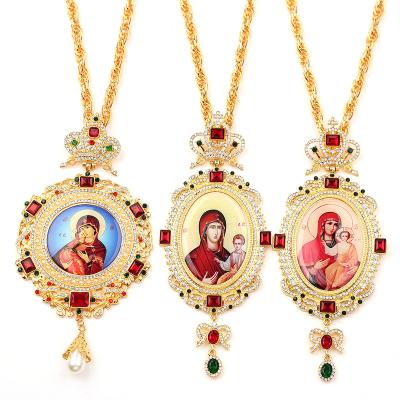 China Catholic Women/Virgin Mary Pendant Jesus Cross Men's Long Necklace Chains 120cm Church Utensils Icon Jewelry Catholic Religious Prayer for sale