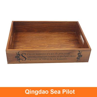 China Wholesale Handmade Wooden Food Serving Tray with Carry Handles 34x24x7cm for sale