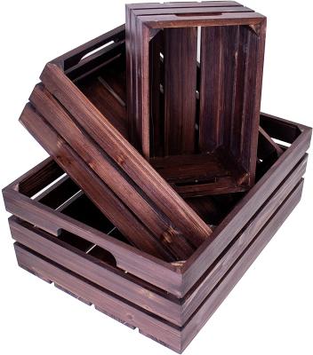 China Modern Wooden Crate Wall Mounted Wooden Box Set of 3 Cherry Red Nesting Wooden Crates Basket Storage Crates for Home Decor for sale