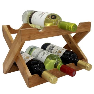 China Sustainable Gift Stylish Natural Bamboo Countertop Wooden Wine Rack 6 Foldable Bottles for sale