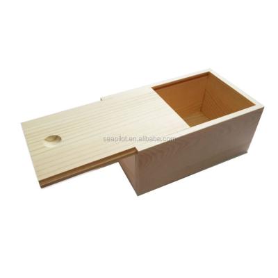 China 2020 handmade natural unfinished pine wood storage box with slide top for sale