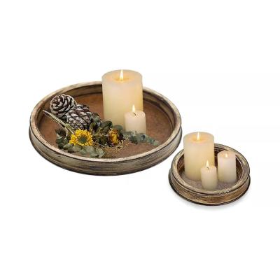 China Suitable for Restaurants Around the Tray Rustic Wooden Decorative Candle Holder Plate Small Trinket Organizer for the Table, Set of 2 for sale