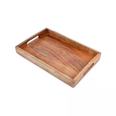 China Suitable for restaurants acacia wood serving tray with cutout handles wooden snack tray for breakfast, coffee tables, homes, restaurant for sale