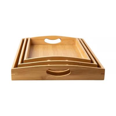 China Suitable for restaurants wooden bamboo serving trays with handle set of 3 interlocking wooden trays for sale