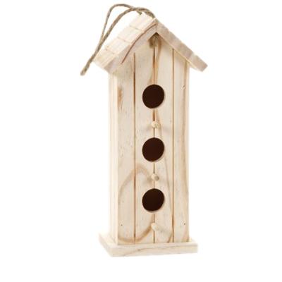 China Hand Made Decorations Sustainable Hanging Unfinished Wooden Natural Bird House for sale