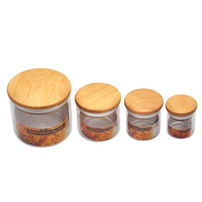 China Wooden Glass Jar Airtight Lid Household Products Storage Seal Glass Jar Box Moisture Dustproof Jars for sale