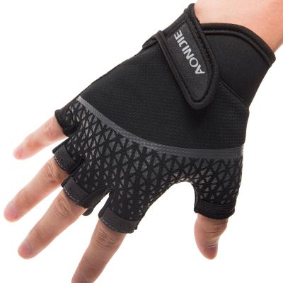 China Hot Selling Polyester+spandex Amazon AONIJIE M52 Sports Half Finger Gloves Non-Slip Mitten Cycling Outdoor Climbing Riding Sports Gloves Black Woven for sale