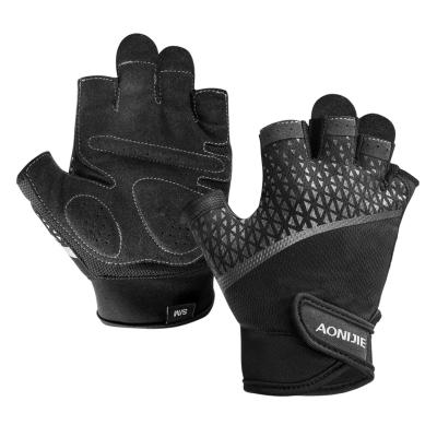 China Wholesale Custom New Fashion Polyester+spandex Non-slip Fitness Sports Half Finger Cycling Gloves 1Pair Outdoor Climbing Black Mitt AONIJIE M52 for sale