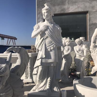 China Mid Century Outdoor Use Carved Life Size White Marble Roman Man Statue Soldier Statue for sale