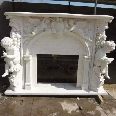 China Traditional antique design marble fireplace with angels for home decoration for sale