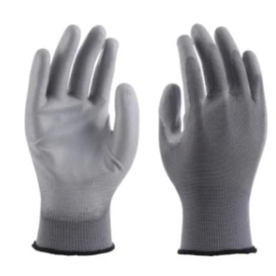 China Anti-slip 13G Knitted Grey PU Coated Palm Fit  Gloves Work Safety Gloves PU  Gloves for Work for sale