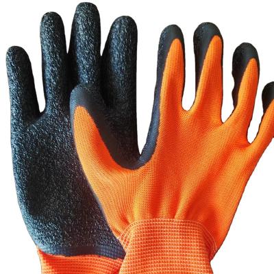 China Anti-slip 13G polyester shell latex crinkle palm coated gloves for sale