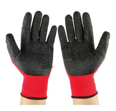 China Anti-slip Wholesale Most Competitive  13G red polyester Latex crinkle Work Most Competitive  Gloves Safety Work Gloves for sale