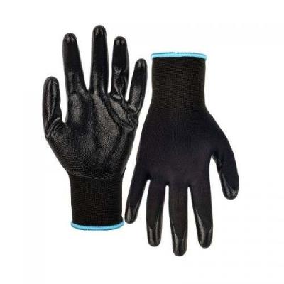 China Anti-slip Wholesale Customized Good Quality Black Polyester Coated Nitrile Gloves for sale