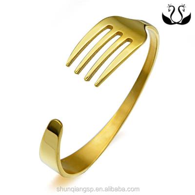 China Creative Stainless Steel Jewelry Stainless Steel Gold Plated Cuff Fork Bracelet for sale