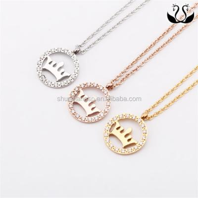 China Stainless Steel Women's Stainless Steel Pave Diamond Crown Necklace Jewelry for sale