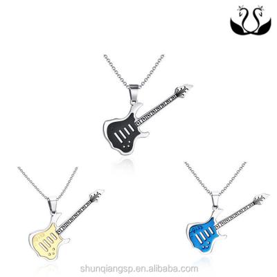 China Wholesale Fashion Stainless Steel 3 Colors Guitar Necklace Pendant for sale