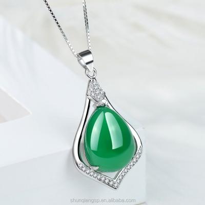 China 925 fashion female drop shaped jade pendant chalcedony pendant necklace jade silver sterling silver pendant manufacturers for sale