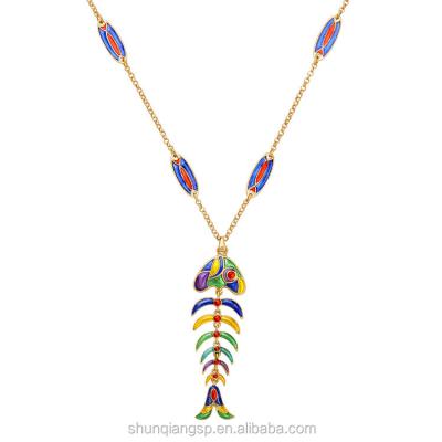 China Latest ALLOY Fancy Enamel Long Chain Necklace , Cute Fish Shaped Sweater Necklace Jewelry for sale