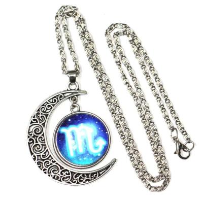 China Wholesale Stainless Steel Fashion Jewelry Accessories Women Fancy Glass Moon Gemstone Zodiac Necklace for sale