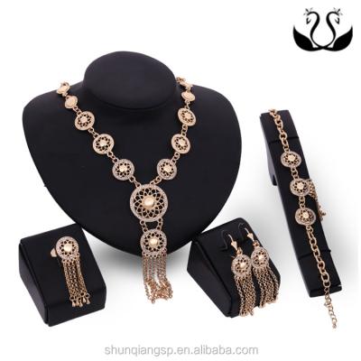 China ALLOY Fashion Womens 18k Gold Filled Long Tassel Necklace Jewelry Set for sale