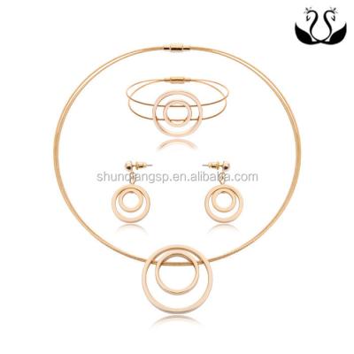 China Stainless Steel Simple Design Gold Plated Steel Wire Three Piece Jewelry Set for sale