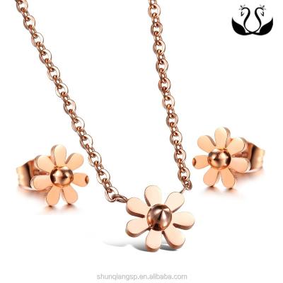 China Stainless Steel Woman Flower Jewelry Set Rose Gold Fashion Stainless Steel Small for sale