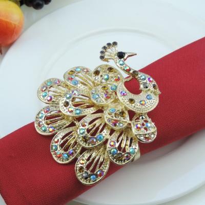 China Wholesale Wedding Centerpieces Stocked Table Crystal Diamond Peacock Design Napkin Ring for sale