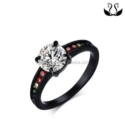 China Stainless Steel Boy Black Stainless Steel Jolly Rainbow Diamond Ring for sale