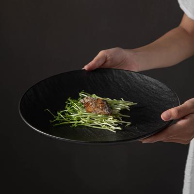 China Sustainable High End Japanese Dishes Shredded Stone Round Household Ceramic Dish Plate Salad Bowl Western Steak Dish for sale