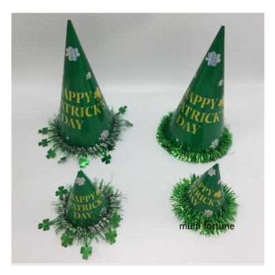 China Happy Patrick's Day Plain Color Cone Image Party Paper Hat for sale