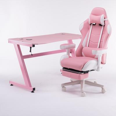 China Film Covering Technology PC Competition Multi Function Computer Game Table PC Pink Wireless Charging Desk For Home for sale